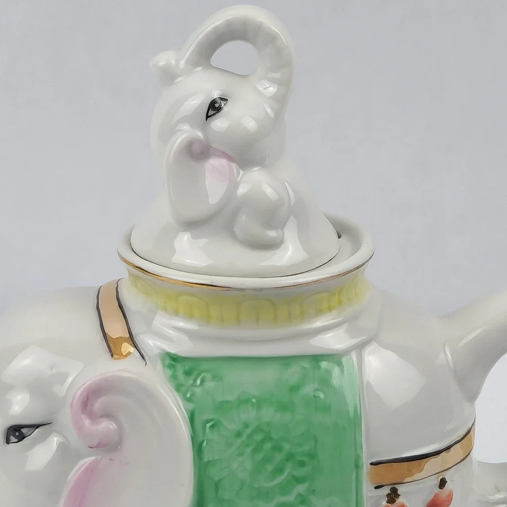Vintage Elephant Teapot Porcelain Japan Gold Gilt Figural Tea Pot White Elephant